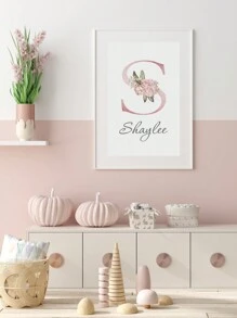 3pcs Pink Personalized Name Custom Art Wildflowers Canvas Poster Elephant Wall Art Leopard Hanging Picture Kindergarten Print Picture Girls Bedroom Decor Birthday Gift No Frame - Pink - View 5