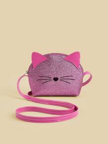 1pc Kids Glitter Sparkly Kitten Cute Cartoon Mini Shoulder Crossbody Bag Coin Purse, Suitable For Daily Use, Birthday Gift, Matching Outfit - A - View 11