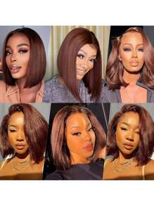 16 Inch Discount Wigs For Women Straight Bob Hair With 200% Density, Women Use Brown 13X4 Lace Wig, Human Hair Pre Cut And Pre Pulled, Natural Hairline, Transparent Lace Wig, Human Hair, Baby Hair Around, Daily Use, Suitable For Various Races