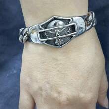 1 pieza Brazalete de acero inoxidable de moda para entusiastas de las motos, talla única