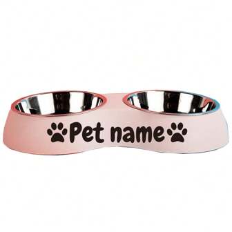 Personalized Integrated Bevel Bowl Pet Bowl, Double Bowl With Custom Name 2 Cat Bowls, Anti-Knocking Cat And Dog Food Bowls And Dog Bowls Ornamental,Cat,Engraved,Stainless Stylish,Fashion,Colorful,Vintage,Cute,Contracted,Cuties Custom,Unique,Customized,Personalized Pet For Anniversaries,For Birthdays