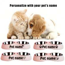 个性化一体式斜角碗宠物碗，双碗，可定制名字 2 个猫碗，防撞猫狗食碗和狗碗 装饰性、猫、雕刻、不锈钢 时尚、时尚、多彩、复古、可爱、简约、可爱 定制、独特、定制、个性化宠物 适用于周年纪念、适用于生日 - 粉色 - 查看 5