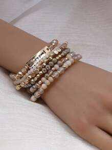 Set de 6 pulseras de cuentas de vidrio y CCB para mujeres, color raíz de loto, de verano