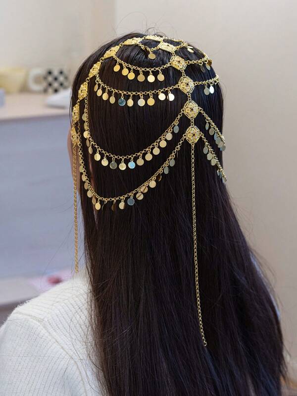 Herseygold 1 Stück luxuriöser, goldplattierter Kopfschmuck für Frauen zur Feier des Ramadan im Nahen Osten, Hochzeit Haaraccessoire