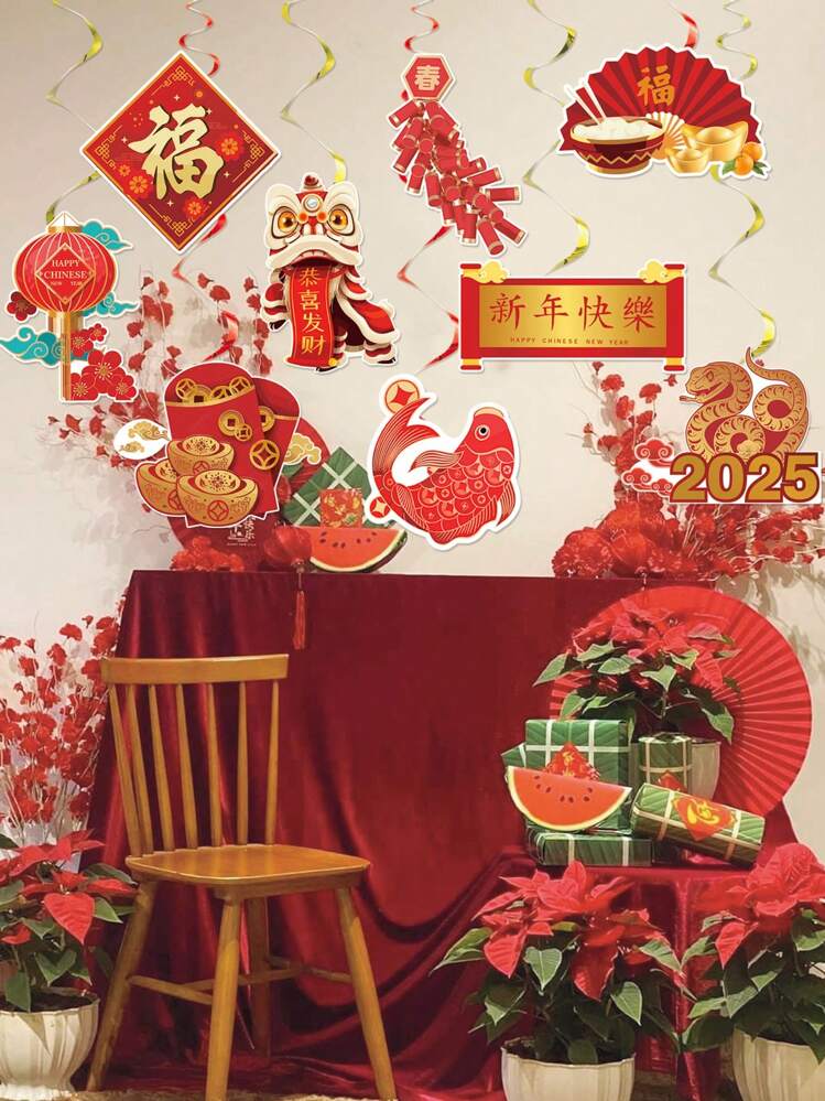 Fröhliches chinesisches Neujahrshängende Spiralen 2025 Chinesische Neujahrsdekoration Jahr der Schlange Neujahrsmotiv Spiralen für Decke Lächelndes Frühlingsfest hängende Bänder für Lunar Neujahrsfestdekorationen - Verschiedenfarbig - Übersicht 2