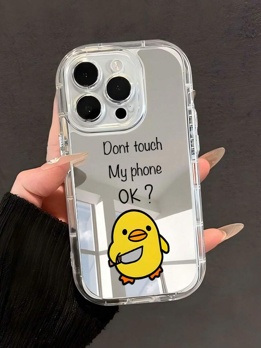 Mirror Phone Case 1pc Minimalist Cute Cartoon Duckling Pattern Air Cushion Anti-Slip Soft Phone Case Compatible With IPhone 11/12/13/14/15/16 Pro Max Waterproof Shockproof Anti-Fall Scratch Resistant - Multicolor - View 1