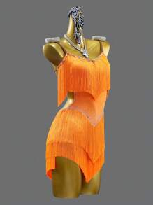 ABC Dancing Vestido de danza latina profesional de última moda, disfraz de competencia para mujeres adultas, vestido corto con flecos, sexy para fiestas de salón de baile y actividades al aire libre
