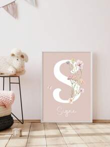 1pc Custom Name Art Poster Personalized Pink Flowers Hanging Picture Aesthetic Hanging Pictures Nursery Decoration Poster Girls Bedroom Decor Birthday Gift No Frame - Orange - View 4