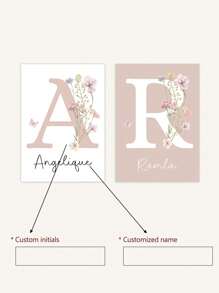 1pc Custom Name Art Poster Personalized Pink Flowers Hanging Picture Aesthetic Hanging Pictures Nursery Decoration Poster Girls Bedroom Decor Birthday Gift No Frame - Orange - View 7
