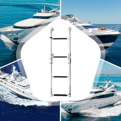 Eatssode 2+2 Klappbar Bootsleiter, 3-Stufig C-Klemme Badeleiter Boot Edelstahl Pooltreppe bis zu 136kg für Yachten, Schnellboote, Fischerboote, Silber