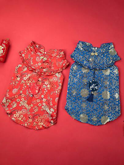 1 pieza Chaleco de estilo chino cómodo de poliéster para mascotas, adecuado para salidas o uso en el hogar para perros toy poodle y perros de tamaño mediano como osos de peluche