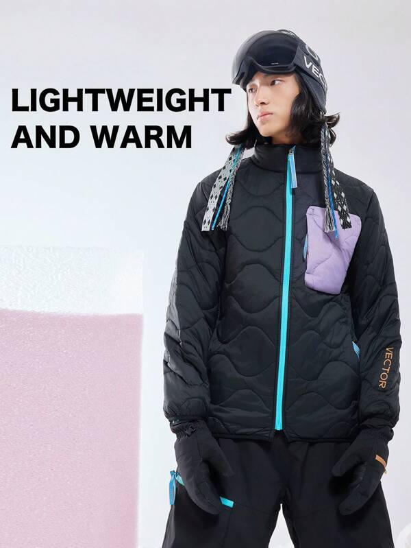 VECTOR MOTION Ski Thermal Insulated Jacket, Primaloft Lightweight Windproof, Unisex Moisture Wicking Outdoor Ski Mid Layer Jackets, For Skiing Single/Double Board Equipment