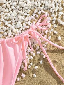 PEPPERMOLLY Nuovo pezzo sotto di costume da bagno elegante con vita alta e laccetto, colore tinta unita, moda spiaggia estiva per donna - Rosa - Visualizzare 4