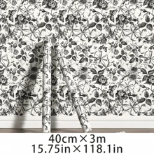 1 rouleau de papier peint auto-adhésif à motif de roses noires, noir et blanc, pour meubles, armoires, décoration de maison moderne. Plusieurs longueurs disponibles. Décoration Rama, papier peint mural, stickers muraux, décoration de chambre, décoration murale, sticker mural