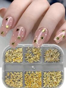 6 Grids 3D Stars Five-Pointed Star Metal Golden Jewelry Nail Charms Art Decoration Y2K Japanese Alloy Stick-On Manicure DIY Nail Supplies Nail Gems Nails