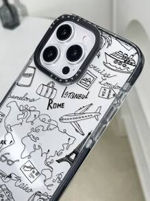 Travel Phone Case 1pc Fashionable Transparent Line Aircraft & Ship Print Shock-Proof Protective Phone Case, Compatible With IPhone 11 12 13 14 11Promax 12Promax 13Promax 14Promax XR 15 15PRO 15PROMAX 16 16PRO 16PROMAX