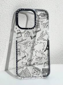 Travel Phone Case 1pc Fashionable Transparent Line Aircraft & Ship Print Shock-Proof Protective Phone Case, Compatible With IPhone 11 12 13 14 11Promax 12Promax 13Promax 14Promax XR 15 15PRO 15PROMAX 16 16PRO 16PROMAX