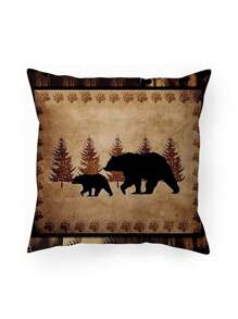 Buy 1 Get 1 Free, Total Of 2 PCS Rustic Bear Pillow Covers - Ultra-Soft Plush, Wildlife-Themed Design, Yellow & Brown, 18x18 Inch Couch Sofa Accent - Cozy Cabin Country Home Decor, No Pillow Insert