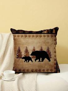 Buy 1 Get 1 Free, Total Of 2 PCS Rustic Bear Pillow Covers - Ultra-Soft Plush, Wildlife-Themed Design, Yellow & Brown, 18x18 Inch Couch Sofa Accent - Cozy Cabin Country Home Decor, No Pillow Insert