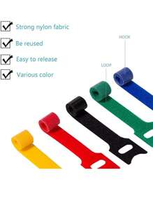 20 件 6 英寸可重复使用电缆扎带、可调节电线带、多色电缆整理器、电线缠绕和钩环电线管理，适用于整理家庭、办公室和数据中心、车库