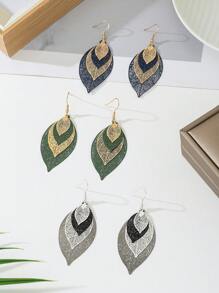 1 Pair Bohemian Style Exaggerated Hollow Multilayer Leaf Shaped Earrings, In Gold, Green And Black, Suitable For Women Daily Wear, Gift For Mom, Sister, Girlfriend
