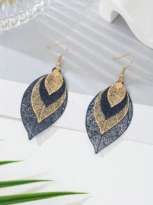 1 Pair Bohemian Style Exaggerated Hollow Multilayer Leaf Shaped Earrings, In Gold, Green And Black, Suitable For Women Daily Wear, Gift For Mom, Sister, Girlfriend