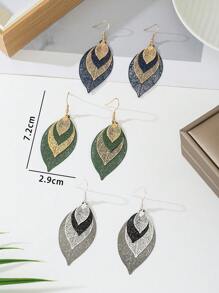 1 Pair Bohemian Style Exaggerated Hollow Multilayer Leaf Shaped Earrings, In Gold, Green And Black, Suitable For Women Daily Wear, Gift For Mom, Sister, Girlfriend