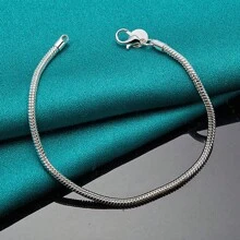 925纯银镀3毫米蛇链手链工厂时尚热销顶级品质珠宝饰品可爱女士婚礼 - 銀色 - 查看 4