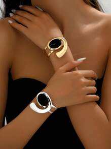 1 Peça Bracelete Aberto Feminino com Design Geométrico Exagerado, Estilo de Metal de Ferro Minimalista, Adequado para Uso Diário, Férias e Presentes de Encontro