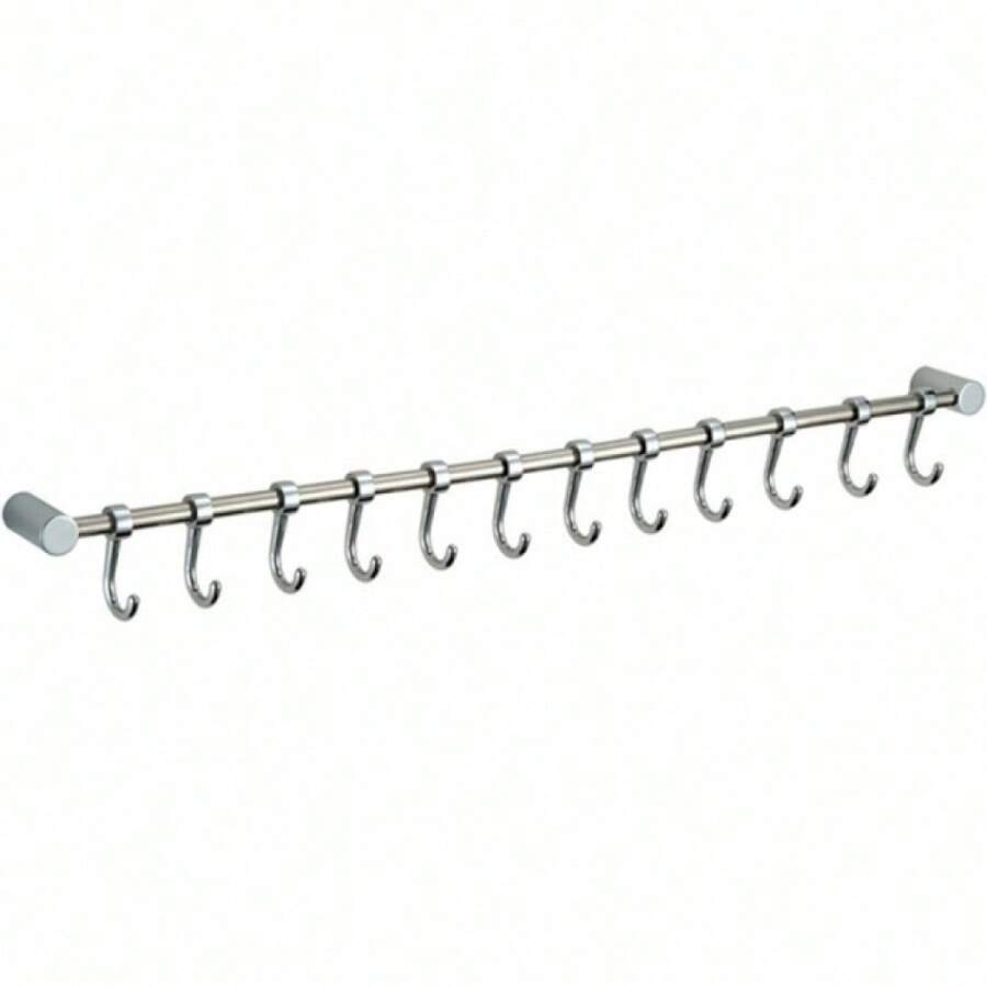 Stainless Steel Kitchen Bar Hook Tea Towel Hook 53cm With 12 Silver Hooks - Silver - View 1