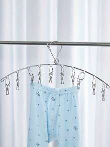 1pc 10 Clip/20 Clip Stainless Steel Clothes Hanger, Thickened Clothes Hanger Suitable For Socks, Bras, Underwear, Gloves, With Wind Proof U-Hook Outdoor Clothesline