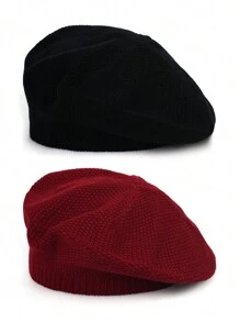 2pcs/1pc Women Casual Solid Color Knitted Beret Hat, Fashion & Versatile - Multicolor - View 26