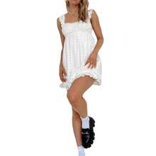 Women Summer Sleeveless Dress Floral Embroidery Loose Party A-Line Dress For Beach Club Streetwear - trắng - Xem 3