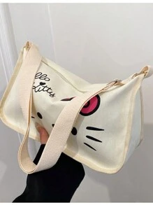Sanrio 1 Borsa in tela con stampa di Hello Kitty, borsa a tracolla, borsa a tracolla, zaino di grande capacità per studenti di scuola elementare e media, borsa scolastica, portatile, pieghevole, di grande capienza, adatta per ragazze adolescenti, donne, studenti universitari