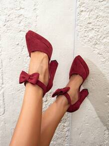 KENT WONG 女士高跟鞋红色鞋蝴蝶结高跟鞋平底鞋高跟鞋优雅鞋尖头鞋舒适蝴蝶结高跟鞋厚底高跟鞋正装高跟鞋度假鞋粗跟鞋尖头高跟鞋优雅鞋时尚新款派对高跟鞋特价 - 紅色 - 查看 3