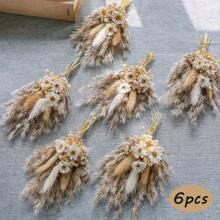 1pc Bohemian Floral Decor Set - 7.1 Inch Boho Flower Bunch With Bunny Tails Grass And Baby's Breath, Great For Wedding Center Pieces, Boutonnieres, Proposing Decor, Birthday Gift, Wall & Vase Decoration