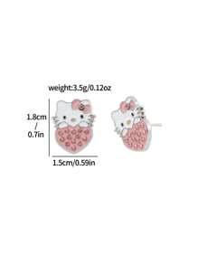 Sanrio Orecchini a forma di cuore in lega con strass a tema Hello Kitty, di stile fresco e dolce, regalo creativo di gioielli per amici, regalo di San Valentino