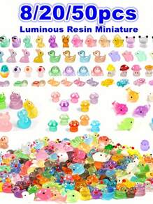 8/20/50pcs Glow-In-The-Dark Resin Mini Animal Statuettes, Luminous Duck, Dolphin, Frog, Rabbit, Tortoise, Stake Mount, No Electricity Needed, Suitable For Garden, Party, Miniature Landscape, Aquarium, Doll House Decor Outdoor Decor Garden Decor Home Decor