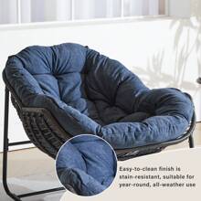 Patio Rocking Chair With Padded Cushion Indoor Outdoor Comfy Papasan Rocker Chair With Upgraded Steel Frame Oversized Rattan Egg-Shaped Lounge Chair For Front Porch, Garden, Bedroom - Navy Blue - View 5