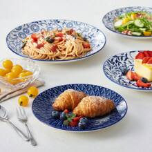 vancasso 12 piezas de porcelana azul y blanca con platos llanos, platos de postre, platos hondos y cuencos - para 4 personas