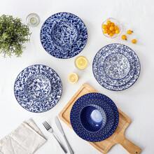 vancasso 12 piezas de porcelana azul y blanca con platos llanos, platos de postre, platos hondos y cuencos - para 4 personas