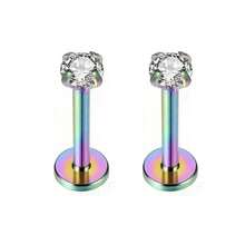 1 Pair Of 16G Stainless Steel Round Heart Five-Pointed Star Zirconia Lip Stud Nose Stud Lip Stud Monroe Lip Ring Spiral Earrings