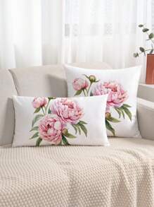 1 pieza Funda de cojín estampada con planta floral, funda de almohada decorativa de tela y peluche de estilo moderno para sofá, decoración de sala de estar, sin relleno, decoración para festivales, regalos de cumpleaños y graduación