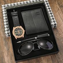 4pcs/Set Men's Gift Box Set - Glasses, Wallet, Pen, Watch Combination Set, Suitable For All Seasons, Father's Day & Holiday Gifts Valentine's Day Gift