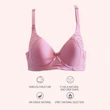 6Pack Of Color 3Roe Button Comfortable Women's Fashion Underwire Bra Sexy Embossed Lace Lingerie (07) - 彩色 - 查看 9
