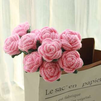 1/3/6/10pcs Handmade Crochet Rose Flowers, Artificial Decoration Flowers, Handwork DIY Flowers Suitable For Bouquets, Home Decor, Weddings, Parties, Classrooms, Gifts For New Year, Valentine's Day, Thanksgiving, Back To School, Birthdays And Other Occasions, Good For Spring/Summer Decor, Valentine's Day, Gift Graduation,Fake Plants