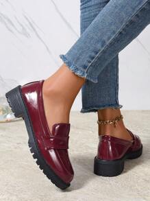 Vintage Style Women's Slip-On Leather Loafers With Bow Decor, Chunky Heel, Versatile For Spring & Autumn