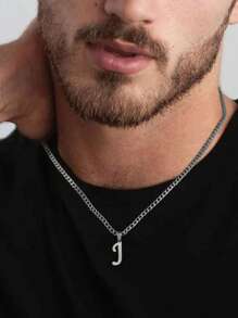 Initial Letter A-Z Stainless Steel Pendant Necklace, Suitable For Men And Women, Gold/Silver Plated Cuban Chain Initial Necklace, Male Jewelry Gift For Christmas, New Year Holiday