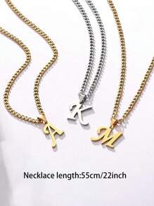 Initial Letter A-Z Stainless Steel Pendant Necklace, Suitable For Men And Women, Gold/Silver Plated Cuban Chain Initial Necklace, Male Jewelry Gift For Christmas, New Year Holiday
