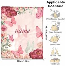 1 件个性化扭纹格子花朵和蝴蝶印花定制法兰绒，定制您的名字法兰绒毯子，柔软温暖的难忘时刻纪念毯，送给同学、朋友、家人和爱人的绝佳节日礼物，用于午睡、露营、旅行 - 1# - 查看 8